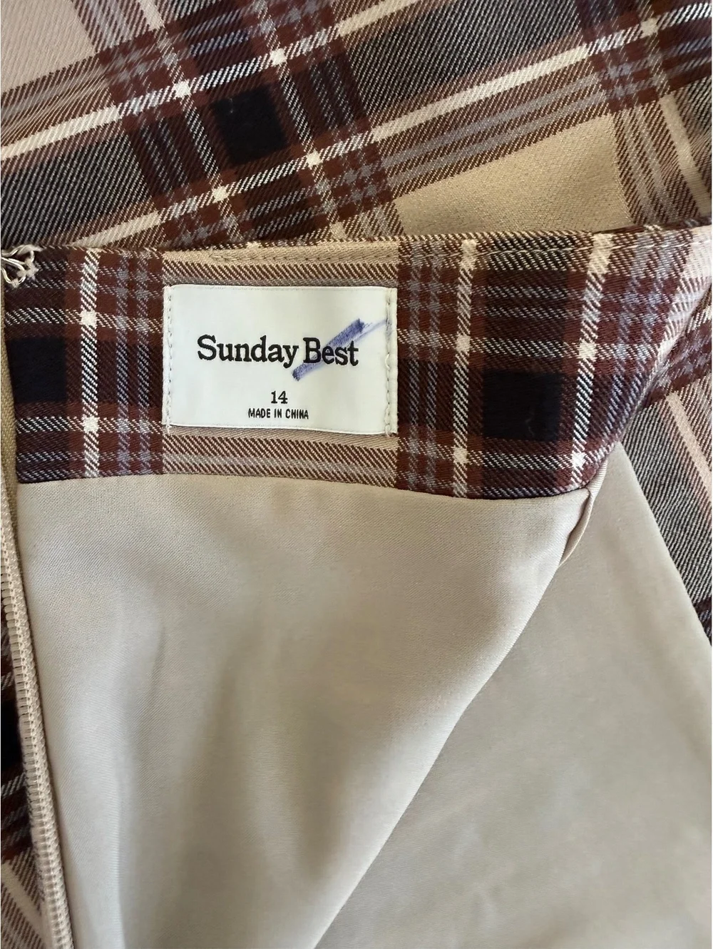 NWT Sunday Best Aritzia Tatiana Plaid Mini Skirt Size 14 Brown Beige